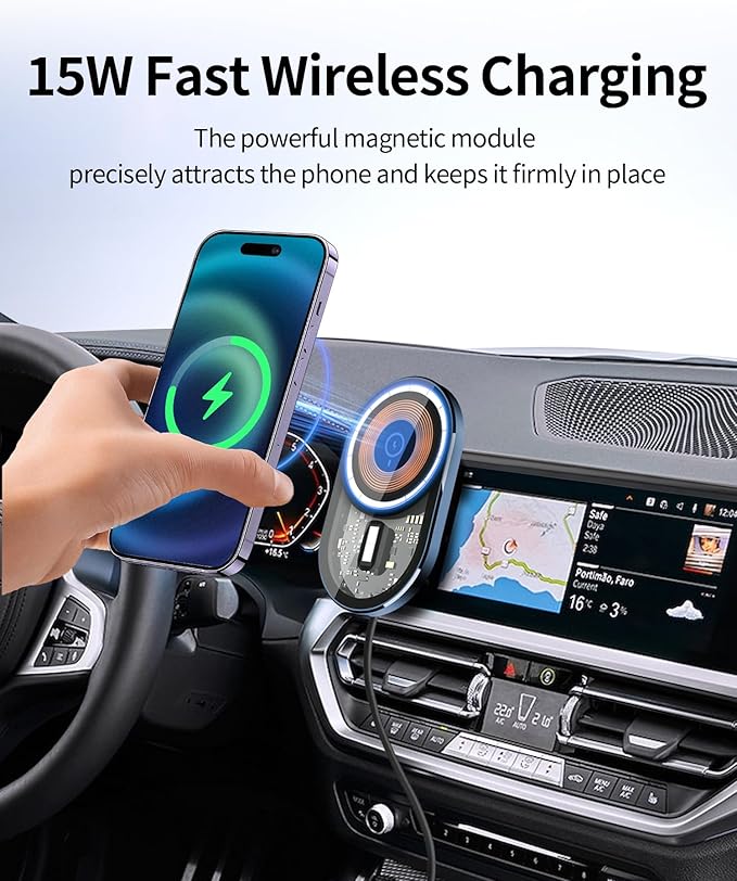 Wireless Charging Car Phone Holder for BMW 3 Series 2019-2022/4 Series 2021-2023/2 Series 2022-2024, 10.25" Screen Fixed Clip, 360° Rotation Car Phone Mount Compatible with MagSafe