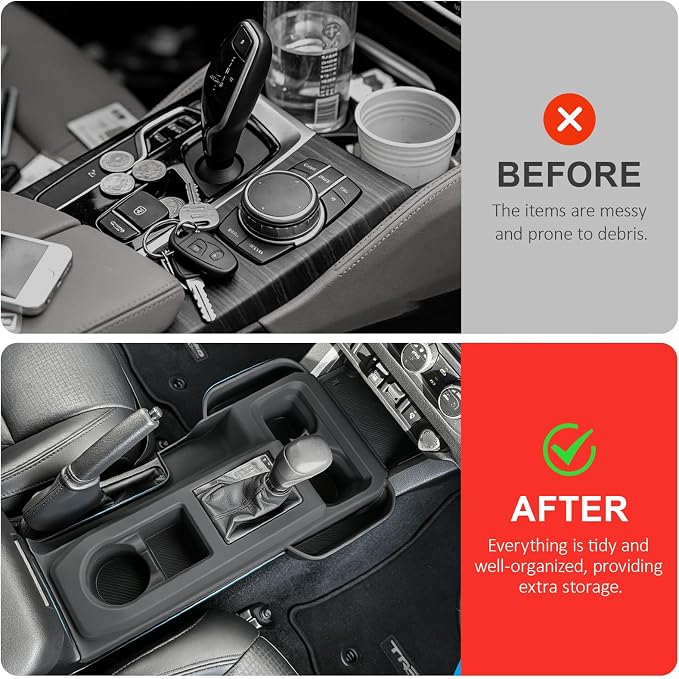 Silicone Center Console Gear Shift Panel Trim Cover for Toyota Tacoma 2019-2023, with Non-Slip Insert Cup Holder Mat & Side Organizer Tray, Car Interior Storage Box Accessories