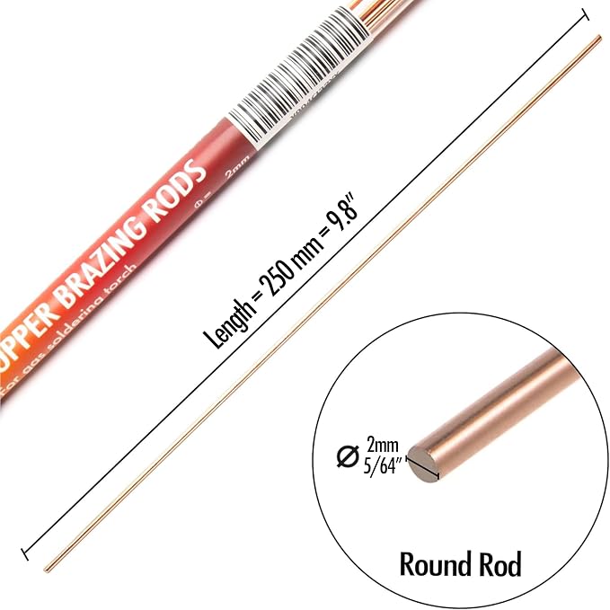 40 Sticks Copper Brazing Rods BCuP-2 (5/64" x 9.8") 2mm Phosphorus Round Self Fluxing Welding Brass Brazing Rod Sticks TIG Arc Pipes for Air Conditioner Refrigerators Pipe Gas