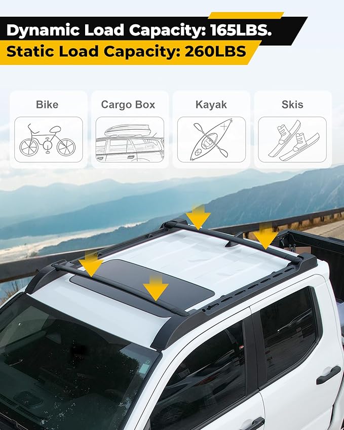 Roof Rack Rails Cross Bars Fit for 2024-2026 Toyota Tacoma Double Cab Aluminum Cargo Bars Cargo Rack Crossbars Luggage Carrier, for Loading Kayak Snowboard Bike Rooftop Accessories