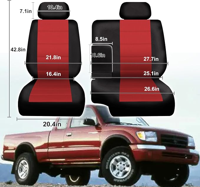 60/40 Split Bench Seat Covers for Toyota Tacoma 1995 1996 1997 1998 1999 2000 Heavy Duty Cloth Protector Interior Accessories with Console Covers，Waterproof & Machine Washable,Red
