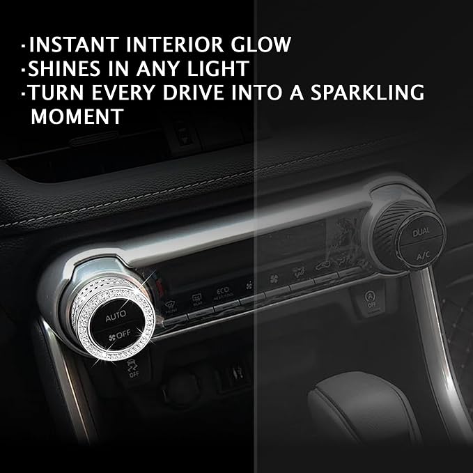 11PCS Crystal Knob Cover Trim Set - Zinc Alloy Rhinestone Interior Upgrade Bling Accessories, Stylish Control Knob Caps Compatible with 2023-2025 Toyota RAV4 Hybrid