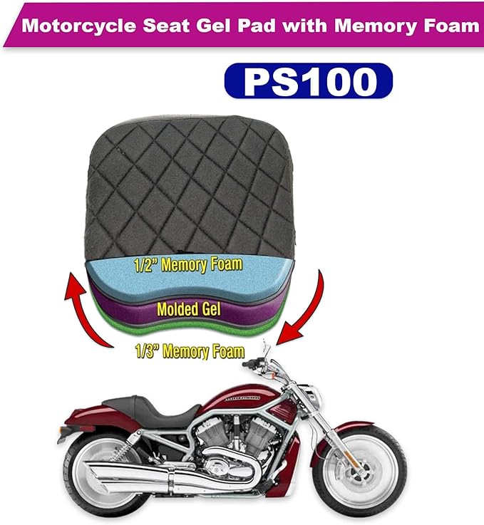 Motorcycle Gel pad seat Cushion with Memory Foam for Comfortable Travel (PS100)