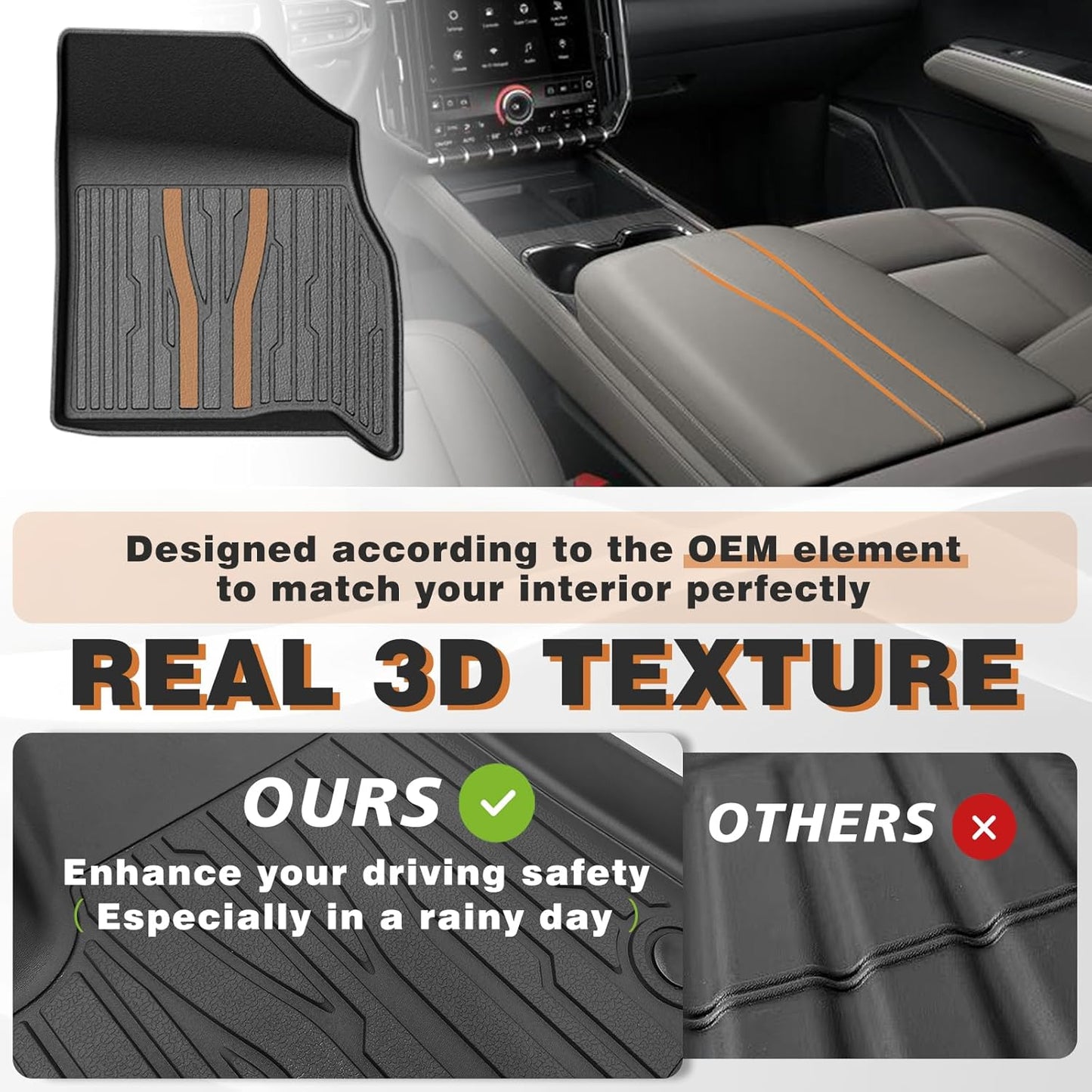 TripleAliners Floor Mats All Weather Compatible with 2024+ GMC Acadia/Chevy Traverse|2nd row captain's chairs/2025 Buick Enclave Accessories Full Set Floor Liners TPE Custom Fit Protector Car Mat 4-pc
