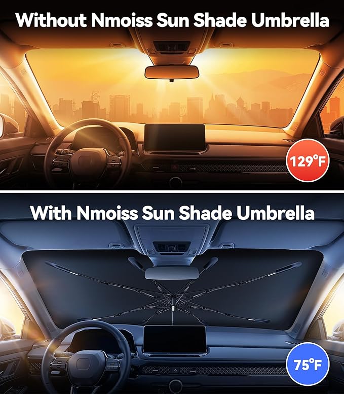 [2026 Upgraded] Nmoiss Windshield Sun Shade Umbrella for Honda Civic - [Vinyl Coating Heat Shield] Protect Car from Sun Rays & Heat Damage Block 99% UV Keep Cool and Protect Interior