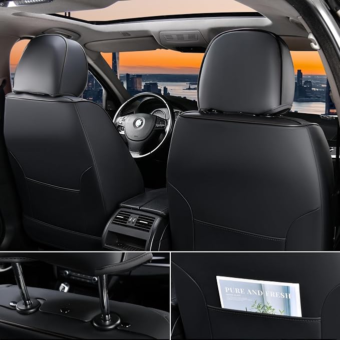 Doogo Car Seat Covers, Front Seat Covers for Cars, Universal Car Seat Protector, Waterproof Faux Leather Seat Covers,Non-Slip Car Interior Covers for Most Cars Sedans Trucks SUVs-Black