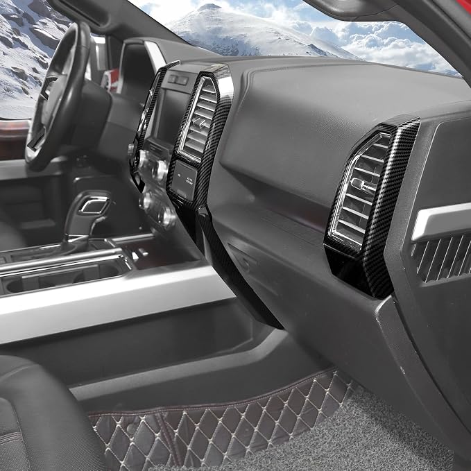 8PCS Carbon Fiber Interior Trim Kits Fit for 2015-2020 Ford F150 Interior Decor Accessories Central Control Dashboard Left & Right Air Vent Steering Button Frame Panel