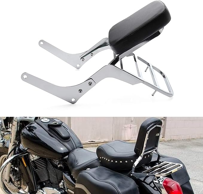Compatible Motorcycle Sissy Bar Backrest + Luggage Rack Pad Compatible for Honda CA250 Rebel 250 CMX250 Heavt-Duty Silver
