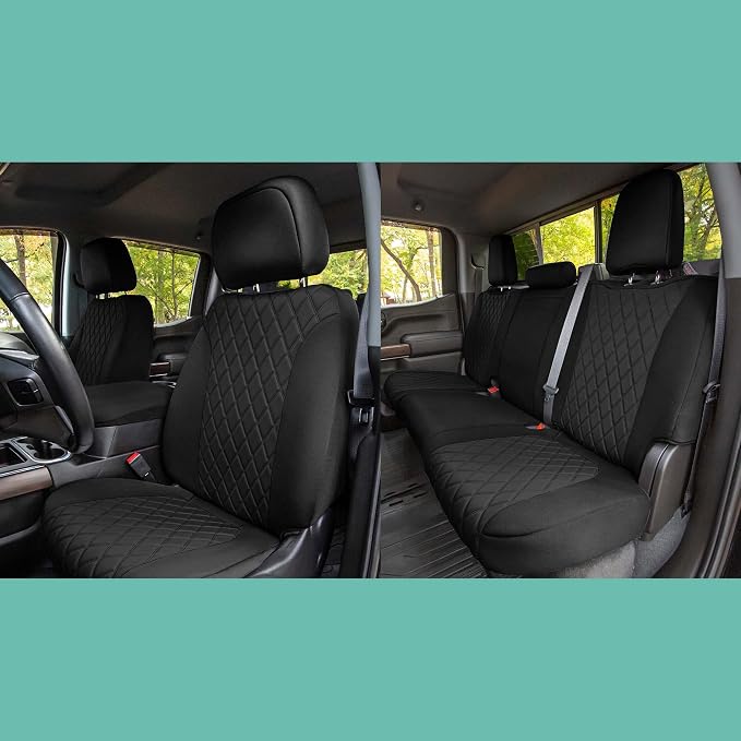 FH Group Custom Fit Car Seat Covers Specifically Made for 2019-2023 GMC Sierra 1500 2500HD 3500HD SLT AT4 Denali - Ultraflex Neoprene Water Resistant Automotive Seat Covers - Full Set Black