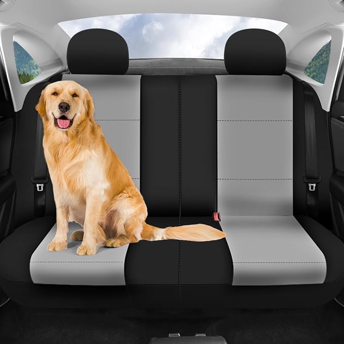 FH Group Waterproof Neoprene Car Seat Covers Full Set – Universal Fit Front & Split Bench Rear Seat Covers, Airbag Compatible Automotive Seat Protectors for Cars, SUVs & Vans, Gray