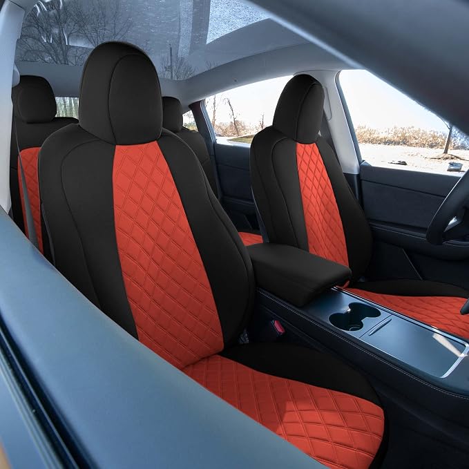 FH Group Custom Fit Car Seat Covers Specifically Made for 2020-2025 Tesla Model Y Ultraflex Neoprene Water Resistant Automotive Seat Covers - Full Set Red