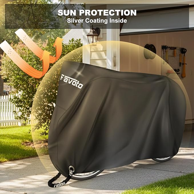 Favoto Bike Cover Waterproof Outdoor Storage for 1 or 2 Bikes Bicycle Cover Heavy Duty Rain Sun UV Dust Wind Proof with Storage Bag Bike Tarp for EBike Mountain Road City Bike, Black
