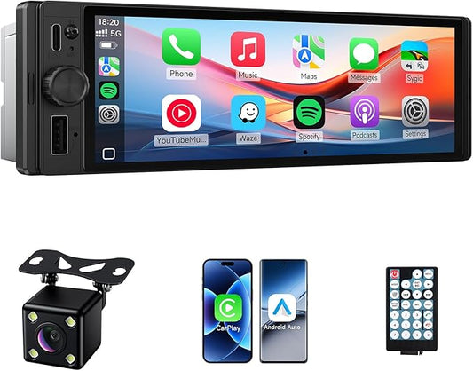 Single Din Car Stereo, 6.28 Inch Wireless CarPlay&Android Auto Single Din Touchscreen Radio-Incell Car Radio Screen MirrorLink Type-C Charge Head Unit Supports Bluetooth/SWC/FM/USB/EQ Backup Camera