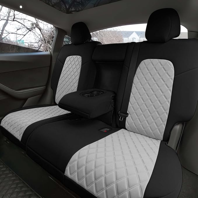 FH Group Custom Fit Car Seat Covers Specifically Made for 2020-2025 Tesla Model Y Ultraflex Neoprene Water Resistant Automotive Seat Covers - Rear Set Gray