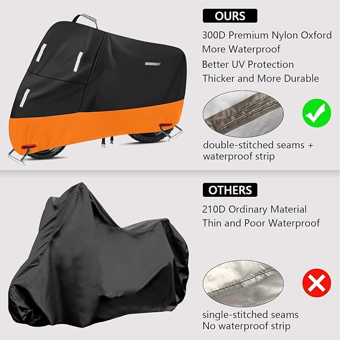 SECELES 300D Oxford Mini Motorcycle Cover Heavy Duty for Honda Grom Monkey Moped Cover Waterproof Outdoor for Khawasaki Z125 pro, Windproof Buckles & Elastic Hem (M 72" x 33" x 39", Black & Orange)