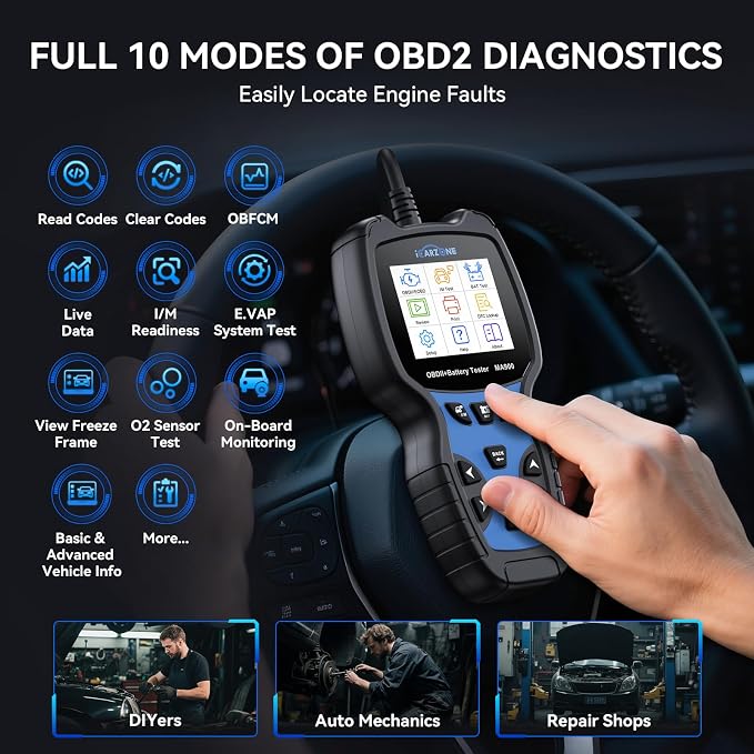 MA900 OBD2 Scanner + Battery Tester 2 in 1,Code Reader Check Engine Diagnostic Scan Tool, 6V-12V-24V 100-2000CCA Battery Test Tool with Charging & Cranking Test for All Car, Motorcycle, Yacht