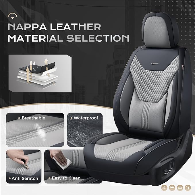 Coverado Car Seat Covers with Lumbar Support, Front Covers for Cars, Universal Automotive Seat Cover, Waterproof, Leather Car Seat Cushion, Interior Seat Protectors for Most Cars