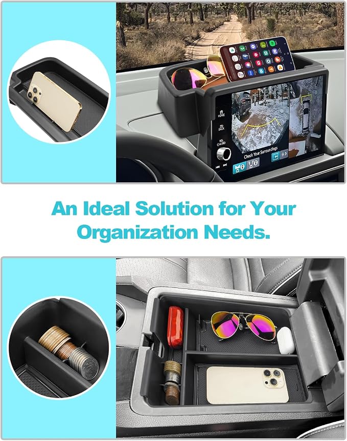 CDEFG 2PCS Compatible with 2023-2025 Honda Pilot Center Console Organizer & 9-Inch Screen Organizer for 2023 2024 2025 Honda Pilot Accessories Middle Console Tray & Behind-Screen Dash Storage Box