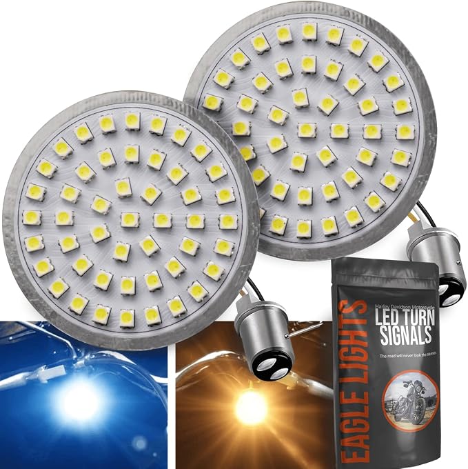 Eagle Lights Generation II Front LED Turn Signals with White Running Lights Compatible with Harley Davidson® Motorcycles - Includes Clear Lenses / 1157 Base