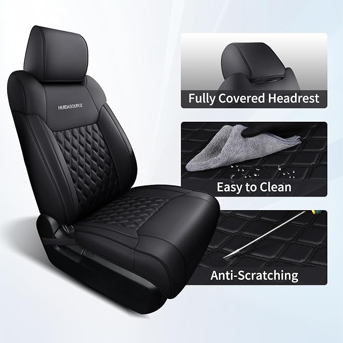 Huidasource Car Seat Covers for Dodge Ram, Front & Rear Full Set Waterproof Leather Pickup Truck Seat Cushion Protector Custom Fit for 2019-2025 RAM 1500 2500 3500 Crew/Mega Cab(Full Set/Black)
