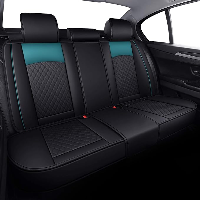 Aierxuan Leather Universal Car Seat Covers Split Bench 40/60 for Honda Acura Chevy Nissan Lexus Toyota Kia Ford Buick VW Audi Benz Hyundai Infiniti (Rear Seat/Black-Green)
