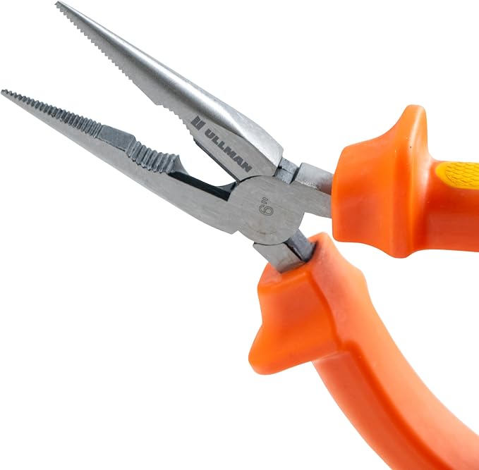 Ullman Insulated 6 in Long Nose Pliers with Industrial Non-Slip Grip - Perfect Hand Tool for Electricians, HVAC, and Contractors