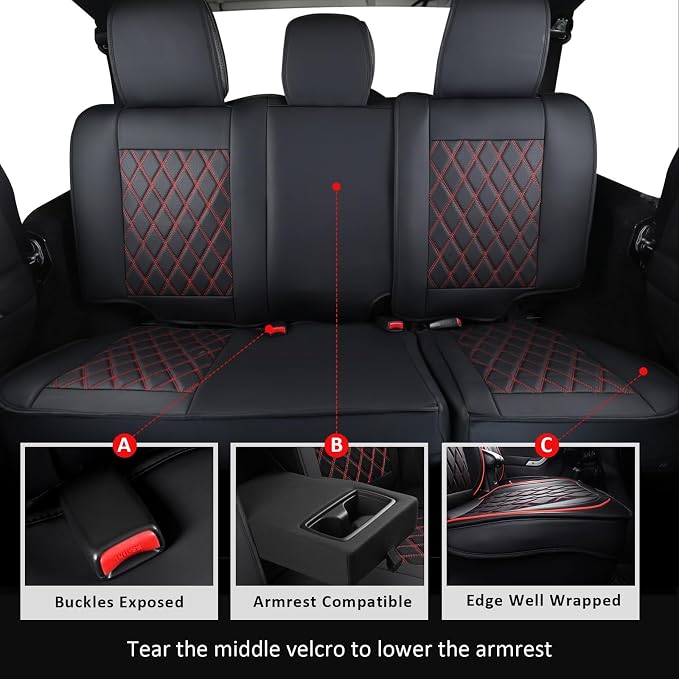 MIROZO Tacoma Seat Covers Full Set,Leather Car Seat Cover Fits for 2024 2025 2026 Toyota Tacoma Crew Cab,Waterproof Seat Covers for Truck,Front & Rear Seat Cover Set (Black and Red, Full Set)