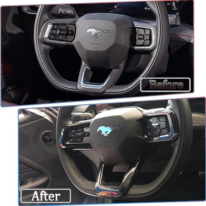 MUXEE Steering Wheel Button Frame,for Ford Mustang 2024 2025 2026 - ABS Carbon Fiber Sport Steering Wheel Frame Cover Steering Wheel Button Wrap Accessories