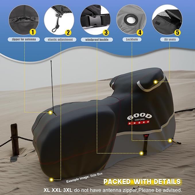 Rosefray Motorcycle Cover 600D Waterproof for Touring Models Harley Davidson Road King,Road Glide,Street Glide, Electra Glide,Low Rider-ST Indoor & Outdoor Storage Gray