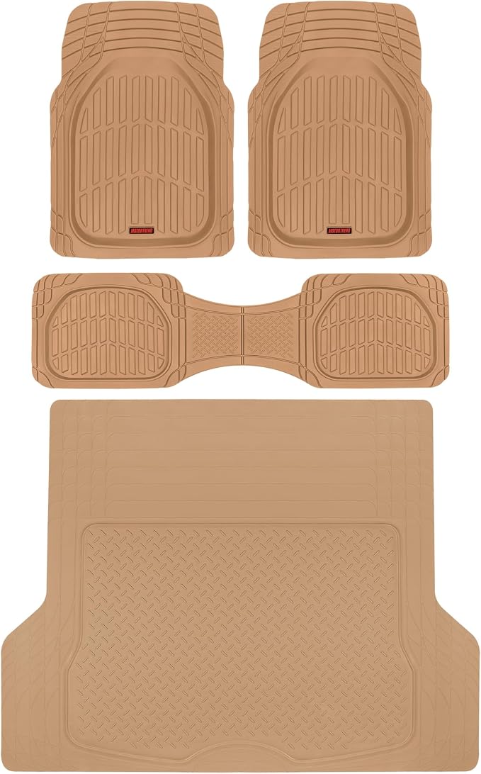 Motor Trend FlexTough™ Deep Dish Contours Rubber Car Floor Mats with Trunk Mat Cargo Liner, Front & Rear Combo Set fits Most Car SUV Van Coupe Sedan, Heavy Duty All Weather Trim to Fit