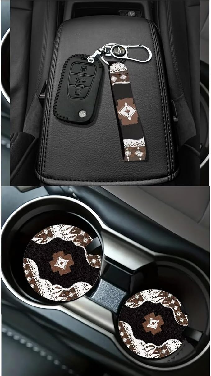 Dreaweet Navajo Seat Covers for Cars Full Set with Steering Wheel Cover Seatbelt Covers Car Coasters Trash Bag Air Vent Storage Bag Rearview Mirror Cover Keychain,Universal Car Accessories 15 Pcs