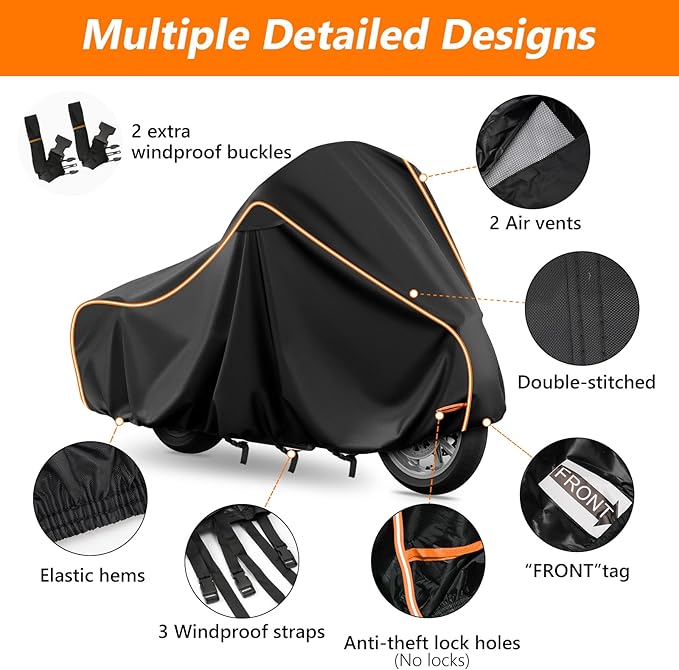 Motorcycle Cover for Honda GL1500 GL1800, Honda Gold Wing 2001-2023 with Side Trunk, All Weather Outdoor Black Protective Cover with Reflective Strips,Vent Holes and Lock Holes (Without top Box)