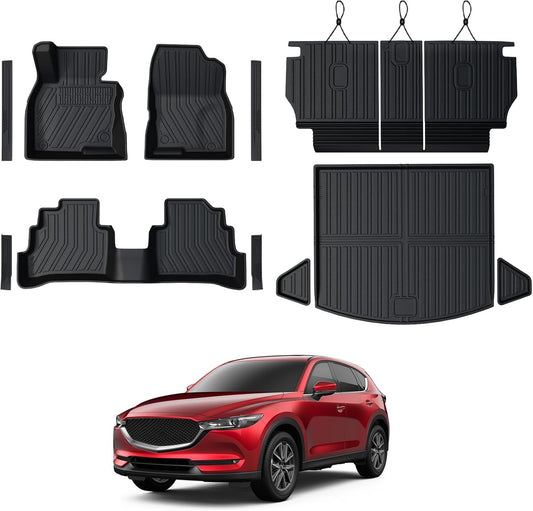 Floor Mats Set for Mazda CX-5 2017-2024 2025 Accessories, Full Coverage All Weather Floor Mats Cargo Mat with Backrest Protectors & Door Sill Guards