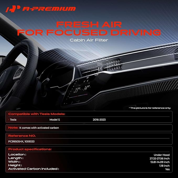 A-Premium Under Hood Cabin Air Filter w/Activated Carbon Compatible with Tesla S 2016-2023, Located Under Hood, Replace# 1059333
