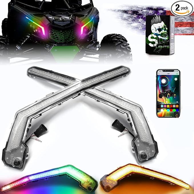 SLK-Lights X3 LED Turn Signal With Chasing Color, Bluetooth APP Control, Front Signature Accent Fang Assembly Compatible With Can-Am Maverick X3, Sport, Trail and etc.