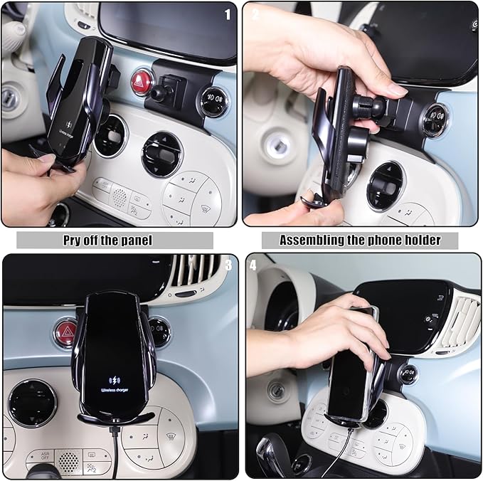 HAPPYHORSE Car Phone Mount Compatible with Fiat 500 2016-2023，Car Center Console Mobile Phone Bracket Phone Holder Phone Mount Mount with Self-Adhesive Base Accessories (Style D)