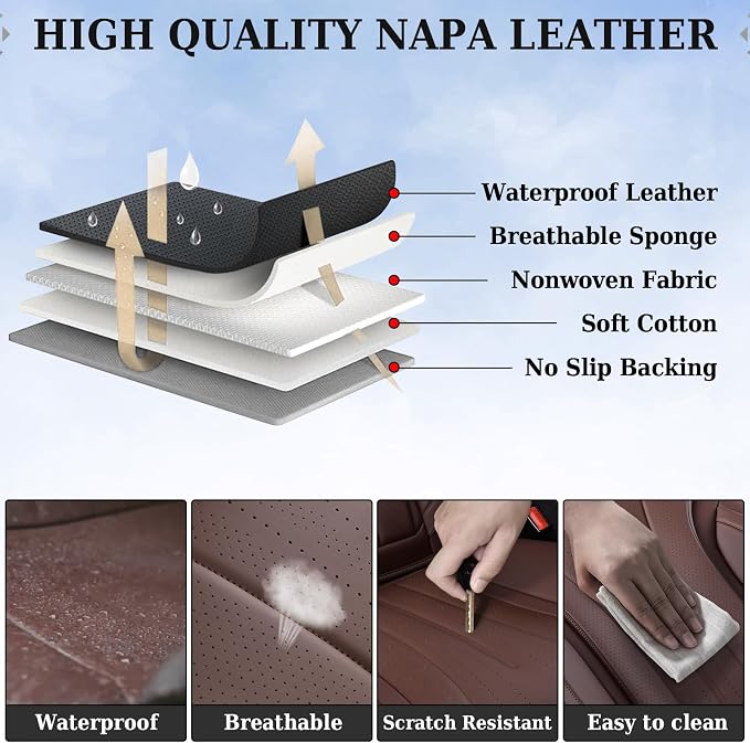 Coverado Front Seat Covers for Cars, Universal Car Seat Covers, 2 PCS Waterproof Leather Seat Cover, Driver Seat Covers Front Car Seat Protector, Breathable Car Seat Cushions Fit for Most Cars, Coffee
