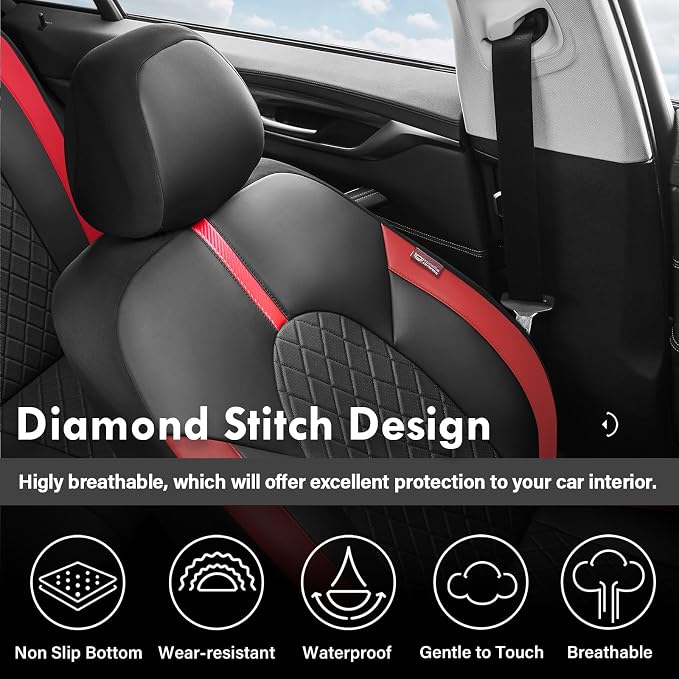 Coverado Car Seat Covers Front Seats, Car Seat Cover, Car Seat Protector Waterproof, Car Seat Cushion Red Seat Covers Carseat Cover Universal Fit for Most Cars