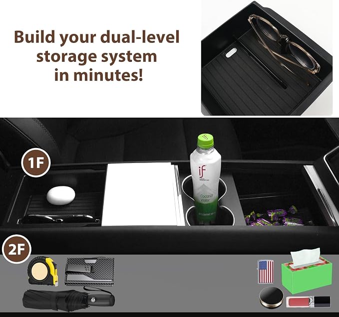 Center Console Organizer Tray for Tesla Model Y Juniper Accessories 2025 2026 and Model 3 Highland Accessories 2024 2025 2026 for Tesla Accessories Cup Holder Matte Black (3PCS)