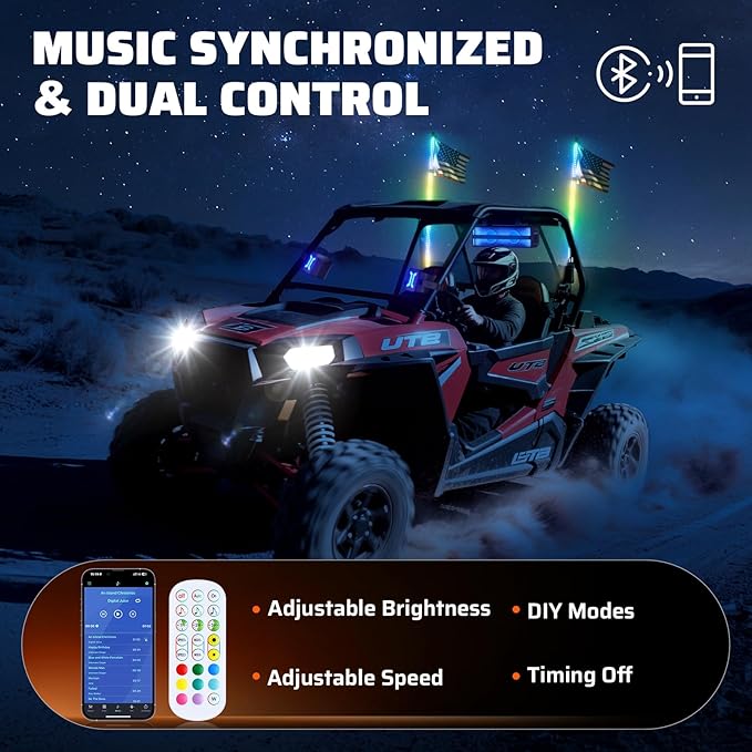 2 PCS 4FT Whip Lights with Spring Base, APP & Remote Control Led Whip Lights for Side by Side, Spiral RGB Chasing Lighted Whips with Rocker Switch, Music Led Whips for UTV ATV RZR SXS Can-Am