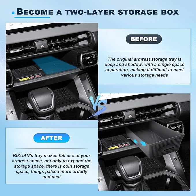 BIXUAN 2026 RAV 4 Wireless Charging Storage Box for 2026 Toyota RAV 4 Wireless Charger Removable Insert Drawer Tray 2026 RAV 4 Interior Accessories Center Console