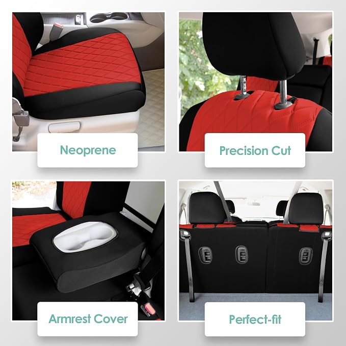 FH Group Custom Fit Car Seat Covers Specifically Made for 2016–2022 Honda Pilot, 3 Row Full Set Red Ultraflex Neoprene, Waterproof Car Seat Cover, Honda Accessories
