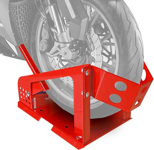 Big RED Motorcycle Wheel Chock, 1800 lbs Capacity Wheel Cradle Holder with 12 Adjustable Holes, for 16"-21" Motorcycles, Dirt Bike