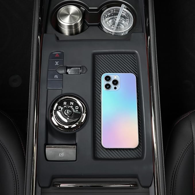 for 2022 2023 2024 2025 Ford Fusion Car Gear Shift Panel Trim Cover Silicone Center Console Waterproof Coaster Black Wireless Charging Protective Pad Automotive Interior Accessories