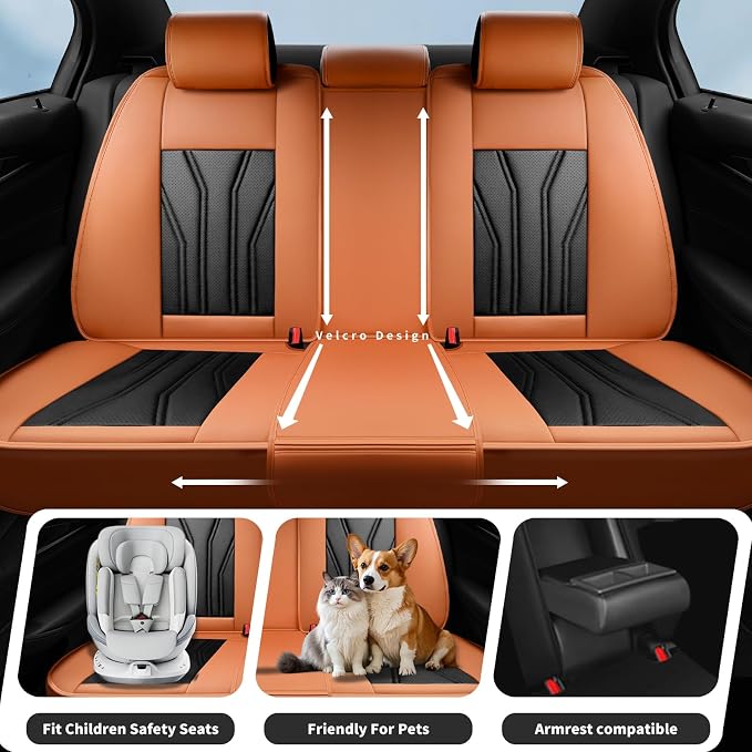 Fit CRV CR-V Car Seat Covers Premium Leather for Honda CRV CR-V 2013-2025 2026. Waterproof，Anti-Slip, Scratch-Resistant & All-Weather Seat Cushion Protector (2 Front Seat, Orange&Black)