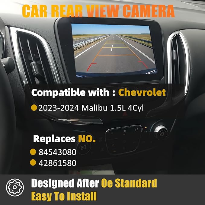 Backup Camera Compatible with Chevrolet Malibu 2023-2024 1.5L 4Cyl, Reverse Parking Assist, Plug-and-Play OEM Replacement Rear View Camera Replaces# 84543080 42861580