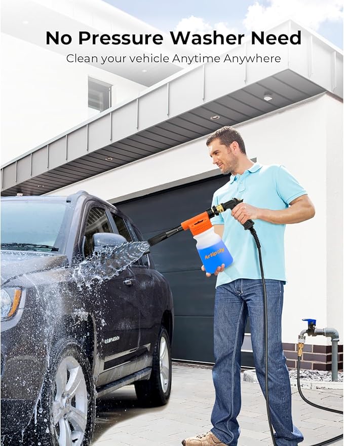 ARTIPOLY Car Wash Foam Gun + Microfiber Wash Mitt - Car Foam Sprayer - Foam Cannon for Hose - Spray Gun Cleaner - Snow Blaster for Cars, Boats, RVs, Foam Cannon Connects to Any Garden Hose