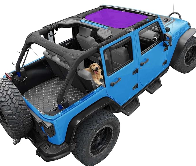 JK Sun Shade Top Compatible with Jeep Wrangler JKU (2007-2018) - Front Mesh Sunshade for Jeep - Blocks UV, Wind, Noise - Bikini JKkini Top Roof Cover for Sport S, Sahara, Rubicon (Purple)
