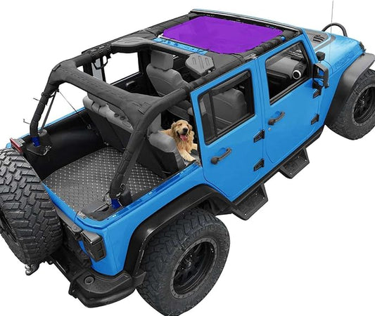 JK Sun Shade Top Compatible with Jeep Wrangler JKU (2007-2018) - Front Mesh Sunshade for Jeep - Blocks UV, Wind, Noise - Bikini JKkini Top Roof Cover for Sport S, Sahara, Rubicon (Purple)