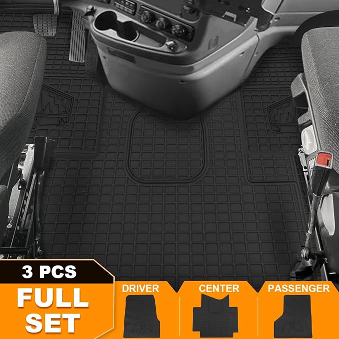 Floor Mats Fit for Freightliner Cascadia 2008-2017 | Heavy Duty Truck Floor Liners | All-Weather Rubber Cargo Mats | Freightliner Cascadia Interior Accessories | 3-Pcs Set